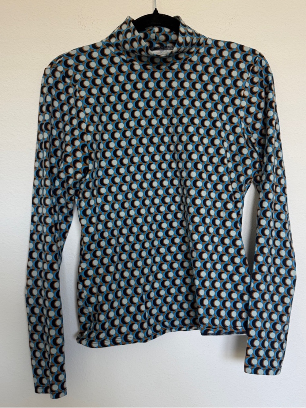 Maeve Blue, Black & Cream Geometric Turtleneck